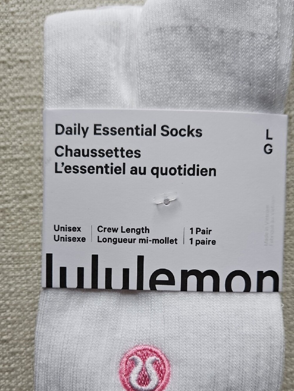 lululemon athletica White Crew Socks with Pink Stripe and Logo - Picture 3 of 9